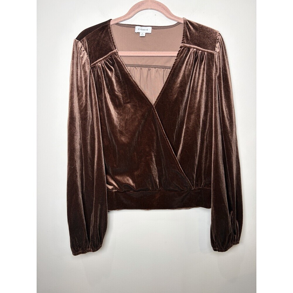 Evereve Kenna Velour  V-neck Surplice Wrap Top Size XL Brown Velvet Night Out